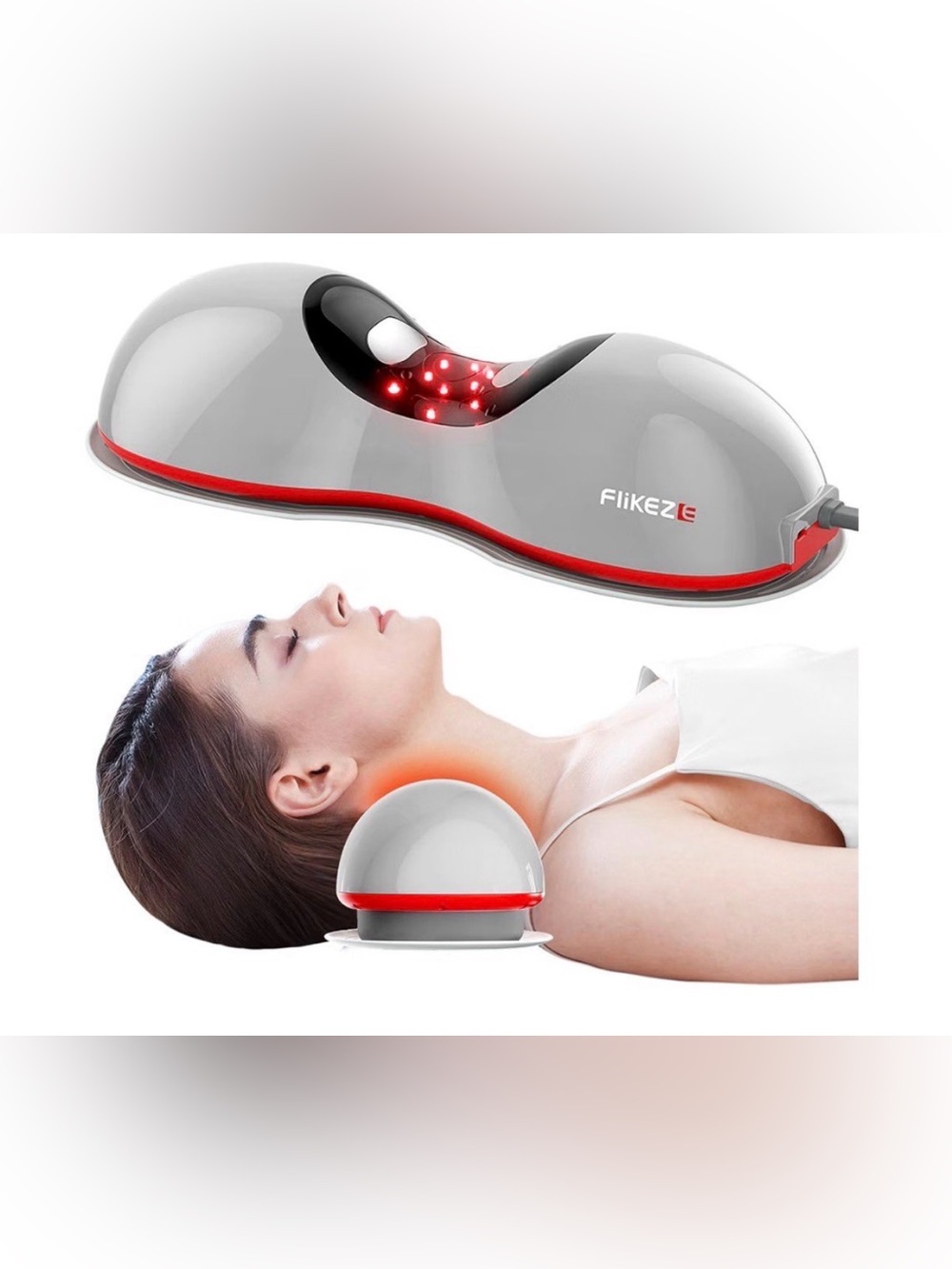 Heated Neck Stretcher with Red Light, Wireless Massager Pillow